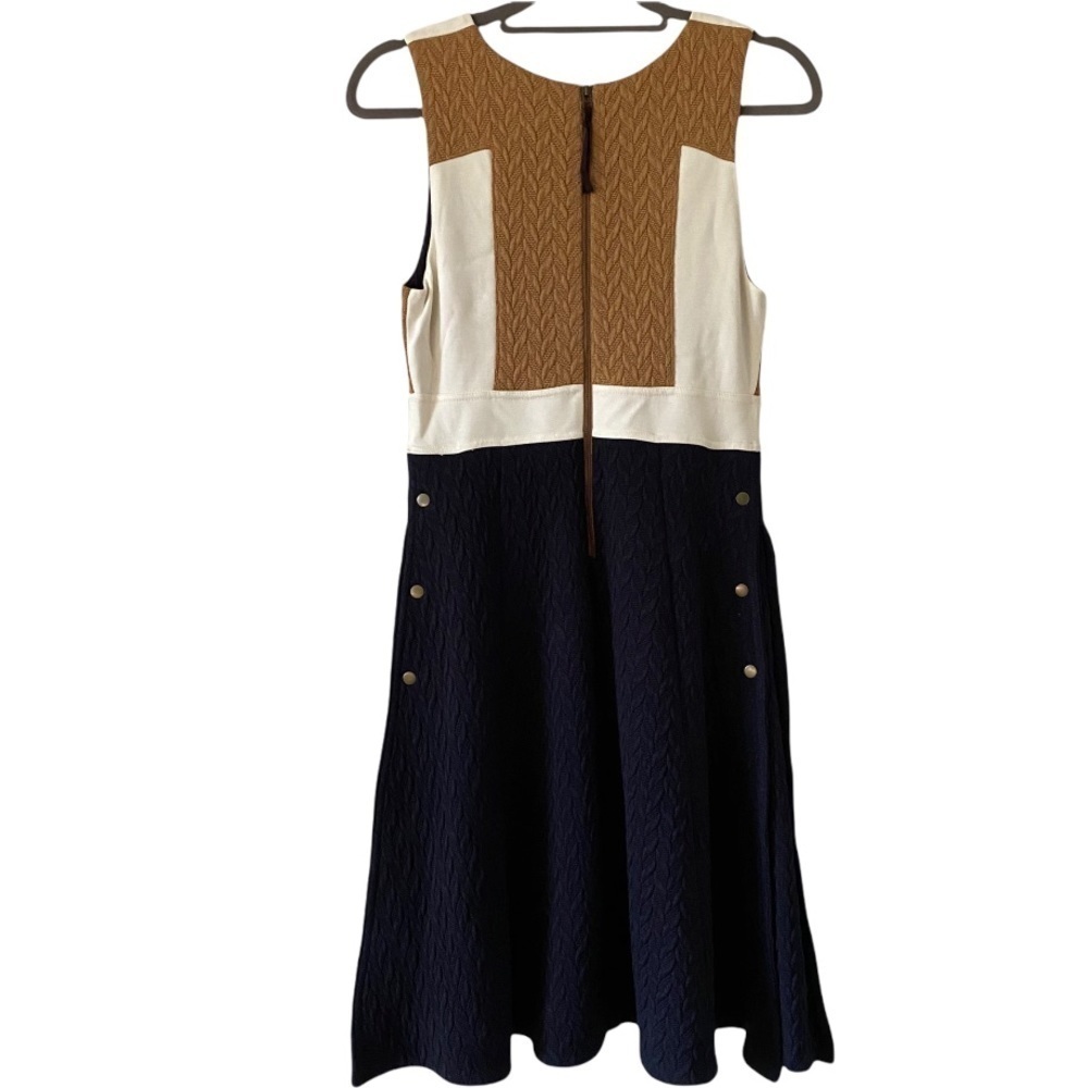 Maeve Anthropologie Color Block Navy Cream Flare Cable Sweater Dress - Picture 3 of 11